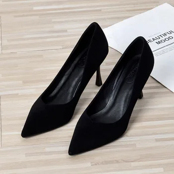 Пикантные черные Модные женские туфли на высоком каблуке с острым носком, Повседневные рабочие женские туфли на шпильке, Роскошные туфли-лодочки без застежки, Zapatos INS, Горячая распродажа