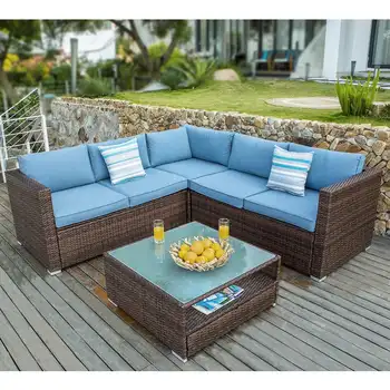набор садовой мебели из 4 предметов, комбинированный диван для террасы, уличная мебель из плетеного ротанга
