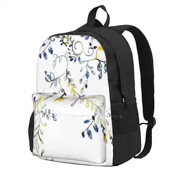 Синие и желтые школьные сумки для девочек-подростков, дорожные сумки для ноутбуков, цветы и листья, сине-желтые чернила