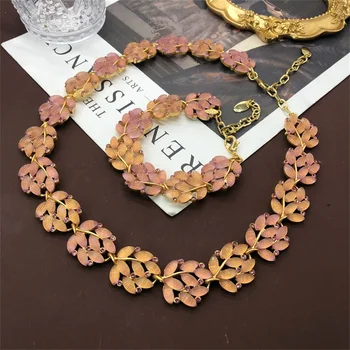 Новое розово-фиолетовое ожерелье-браслет с листьями, модные и изысканные украшения в подарок на женские фестивали