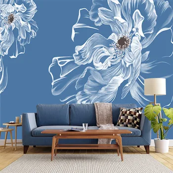 Индивидуальные 3D-фрески с голубым сказочным цветком, фоновые обои для спальни, гостиной, дивана, телевизора