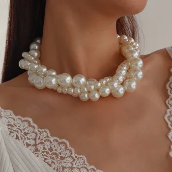 Европейское и американское простое многослойное ожерелье из искусственного жемчуга, модная популярная цепочка для ключиц, украшения для девочек
