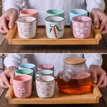 Керамическая маленькая чайная чашка в японском стиле, керамические чашки с рисунком Сакуры, кулинарная чашка для суши-ресторана, стеклянная чашка для ресторана в стиле ретро