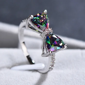 Индивидуальные разноцветные кольца с фианитами и бантиками для женщин, необычная невеста, свадебная церемония, вечеринка, кольцо на палец, хороший подарок, модные украшения