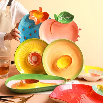 Керамическая тарелка для салата в форме фруктов, многофункциональная тарелка для пельменей с тарелкой для уксуса, Креативная бытовая Кухонная посуда