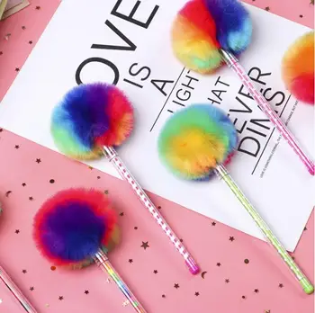 30 шт./лот Гелевая ручка Kawaii Rainbow Hairball, милые ручки для подписи с черными чернилами 0,7 мм, рекламные подарочные офисные школьные принадлежности