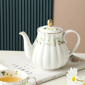 Керамический чайник в садовом стиле, посуда в форме тыквы, креативный чайник с ситечком для чая, Кофейная посуда, домашняя посуда для напитков