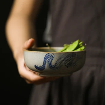керамическая рисовая чаша ручной росписи в стиле ретро, миска для десерта, домашняя посуда в японском стиле, салатница CN (Origin)