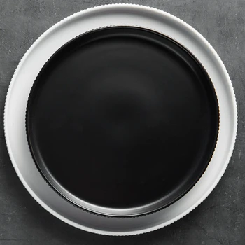 Простая керамическая тарелка для стейка в черно-белую полоску в западном стиле, элитный гостиничный десерт, салат, фруктовая тарелка, кухонная тарелка для пасты