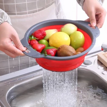Силиконовая Складная корзина для слива Корзина для мытья фруктов и овощей Складное сито Дуршлаг Складной Сливной инструмент для хранения на кухне