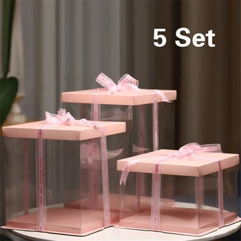 Коробка для тортов из 5 комплектов с прозрачным круглым рисунком, Подарочная коробка с цветами, Подарочная Пылезащитная Выставочная коробка для хранения силиконовых форм для тортов