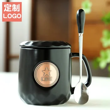 Керамическая кофейная кружка, керамическая чашка с крышкой, ложка