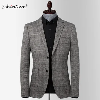 Мужской клетчатый блейзер Schinteon, деловая Повседневная высококачественная одежда для вечеринок и свадеб, приталенная верхняя одежда, осенне-зимнее пальто