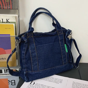 Джинсовая женская сумка-мессенджер, модная студенческая сумка для книг, повседневная сумка с регулируемым ремешком большой емкости, несколькими карманами, Портативная для путешествий