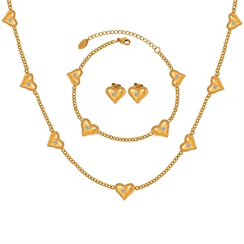 Модные комплекты ювелирных изделий для женщин, Серьги, браслет с подвесками в виде сердца, Индивидуальное роскошное ожерелье, чокеры из нержавеющей стали, браслет, Чокеры
