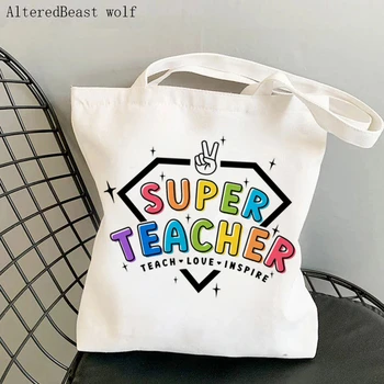 Женская сумка Super teacher С леопардовым принтом Kawaii bag Harajuku, холщовая сумка для покупок, сумка для учителей, женская сумка через плечо