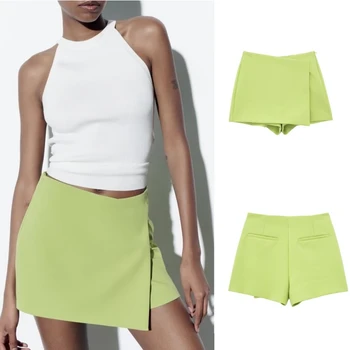 Летние новые женские однотонные универсальные ретро-модные асимметричные мини-юбки с высокой талией для похудения