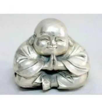 Резная фигурка счастливого будды из китайского тибетского серебра