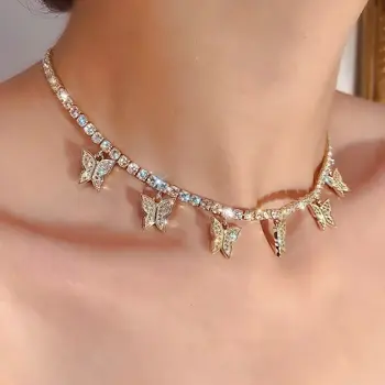 Новые Модные Блестящие Ожерелья с подвеской в виде бабочки из горного хрусталя для женщин, Серебряные Колье-цепочки, Ювелирные изделия, Подарки