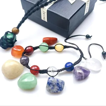 Зеленое ожерелье из авантюрина, коробка для коллекции Рейки, камень Чакры неправильной формы, набор из семи Чакр в подарок