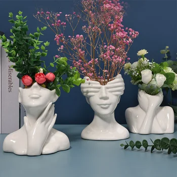 Цветочные вазы Боди-арт Абстрактная Керамическая ваза с человеческим лицом Креативный Цветочный горшок для растений Северная Европа Домашний декор рабочего стола в гостиной