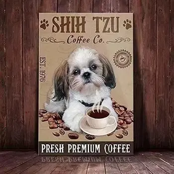 Металлические жестяные вывески для собак Ши-тцу Coffee Co. Presh Premium с забавным принтом, плакат, мастерская на ферме, Кухня, домашнее искусство, декор стен, мемориальная доска, подарок