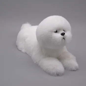 имитационная модель белой собаки, игрушка из пластика и меха, лежащий медведь, собака, украшение ручной работы, кукла, подарок около 30*17* 14 см a2908