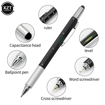 Многофункциональная шариковая ручка 7 в 1 с современным ручным инструментом, Измерительная техническая линейка, Отвертка, стилус с сенсорным экраном, спиртовой уровень