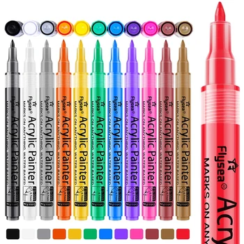 12 Цветов художественных маркеров Акриловые ручки с очень тонким наконечником 0,7 мм, Нетоксичные Акриловые ручки для безопасности детей, водонепроницаемые маркеры для граффити для поделок