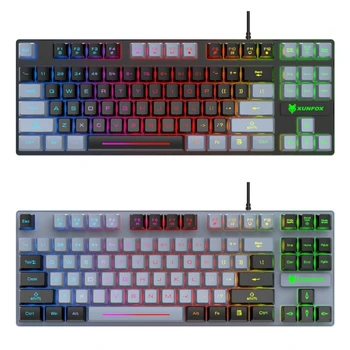 Проводная механическая клавиатура USB, 87 клавиш, многоцветная программируемая игровая клавиатура с защитой от ореолов с подсветкой RGB для ПК-геймера
