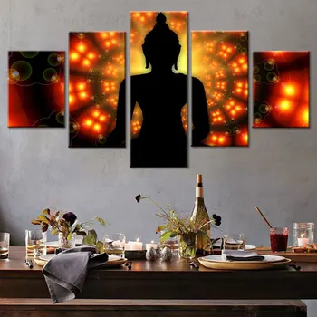 Плакат с подсветкой Будды на 5 панелях, Висящая картина, украшение гостиной, Художественная роспись Арт-клуба, модульные картины Cuadros Pictures