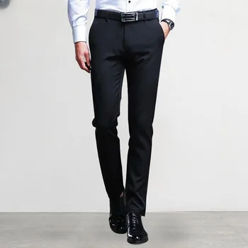 Одежда Весна Лето Прямой костюм Брюки Мужские деловые Модные Черные Синие Серые однотонные официальные брюки Повседневные брюки A015