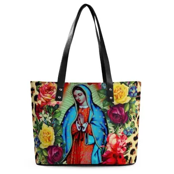 Сумки Guadalupe Virgin Mary, сумка через плечо из искусственной кожи с цветочным принтом, женская уличная дизайнерская сумка-тоут с ручкой, Элегантные сумки для покупок