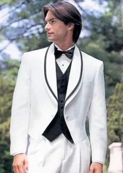 Белые костюмы с воротником-шалью на одной пуговице, мужские Черные жилеты с галстуком-бабочкой, уникальные Модные Вечерние костюмы Terno Masculino высокого качества, изготовленные на заказ