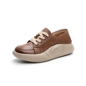 Кожаная женская обувь, брендовая женская обувь, увеличивающая рост, маленькая белая обувь, женская дышащая повседневная обувь в стиле ретро, обувь на плоской подошве