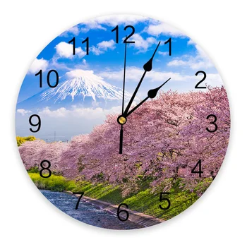 Гора Фудзи, Вишневое дерево, пейзаж, облако, большие настенные часы, декор для ресторана, кафе, круглые настенные часы, бесшумное украшение дома