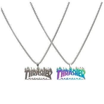 Трендовое Хип-хоп ожерелье с подвеской в виде алфавита из закаленной нержавеющей стали с пламенем для мужчин и женщин, уличные ювелирные изделия в стиле Рок-н-ролл