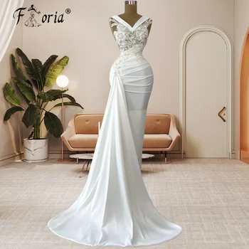 Элегантное Белое вечернее платье Русалки на заказ с боковым шлейфом и жемчужными аппликациями, свадебные платья больших размеров на заказ, Vestidos