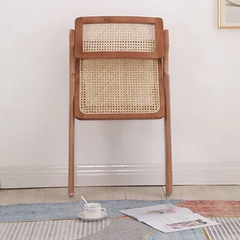 Ротанговый стул Nordic Solid Wood Ретро Складной стул Домашний стул со спинкой Складной обеденный стул Простой стул для отдыха в ресторане
