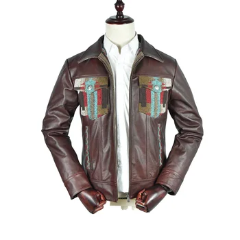 Куртка из воловьей кожи первого слоя, ретро мужская куртка из натуральной кожи с вышивкой, мотоциклетная кожаная куртка, пальто