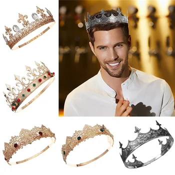 Новая мужская корона Amazon, аксессуары для волос, свадебная вечеринка, металлическая корона, Хэллоуин, круглая корона из сплава со стразами