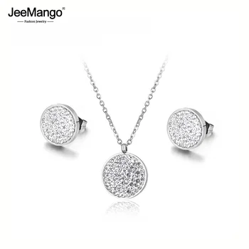 JeeMango Модное свадебное ожерелье из нержавеющей стали, серьги, ювелирные изделия в классической оправе с кристаллами CZ, наборы кругов для женщин JSE016