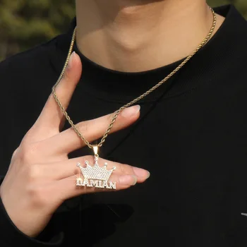 Индивидуальные буквы Корона Подвески из нержавеющей стали Ожерелья для мужчин Хип-хоп Bling Iced Out Rapper Ювелирные изделия Прямая поставка