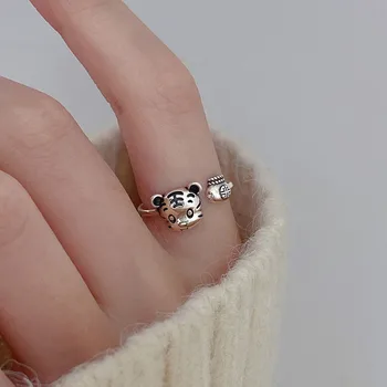 Винтажные Серебряные кольца с животными для женщин и мужчин, панк-милые кольца с тигренком, Трендовые ювелирные подарки 2022 года, Популярное Шикарное кольцо на палец