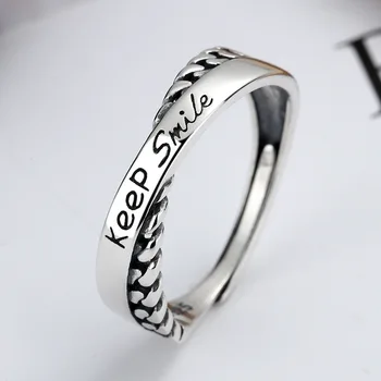 Женское кольцо SA SILVERAGE из стерлингового серебра 925 пробы Keep Smile Good Lucky Lucky Band Ring Регулируемое Открытое кольцо для мужчин и женщин