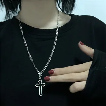 Винтажное готическое ожерелье с полым крестом Серебристого цвета, крутое ожерелье в уличном стиле для мужчин и женщин, Подарочные украшения для шеи оптом
