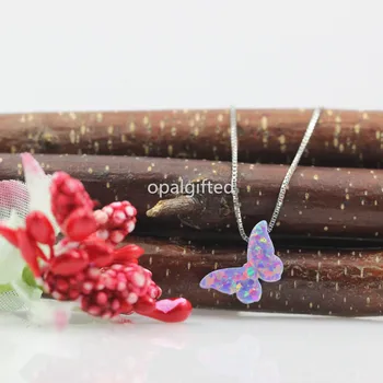1ШТ Стерлингового серебра 925 пробы, фиолетовое ожерелье с огненным опалом OP38, бабочка-животное, Маленькая подвеска с опалом-бабочкой для подарка 2020