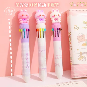 24 шт./лот Kawaii Rabbit, Шариковая ручка 10 цветов, милые шариковые ручки для печати, Школьные канцелярские принадлежности в подарок