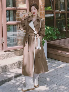 Женский тренч в стиле пэчворк цвета хаки, длинная мода 2023, интернет-куртка знаменитостей, свободная популярная корейская повседневная одежда, женская