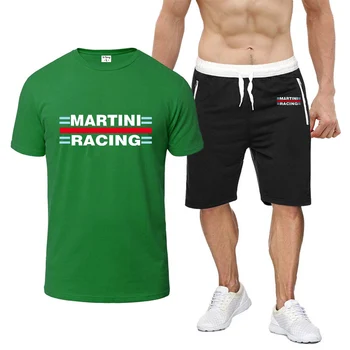 2023 Новые Мужские Короткие комплекты Martini Racing с принтом Летняя Высококачественная хлопчатобумажная спортивная одежда из 2 предметов, футболка, Спортивные штаны, спортивный костюм, костюм